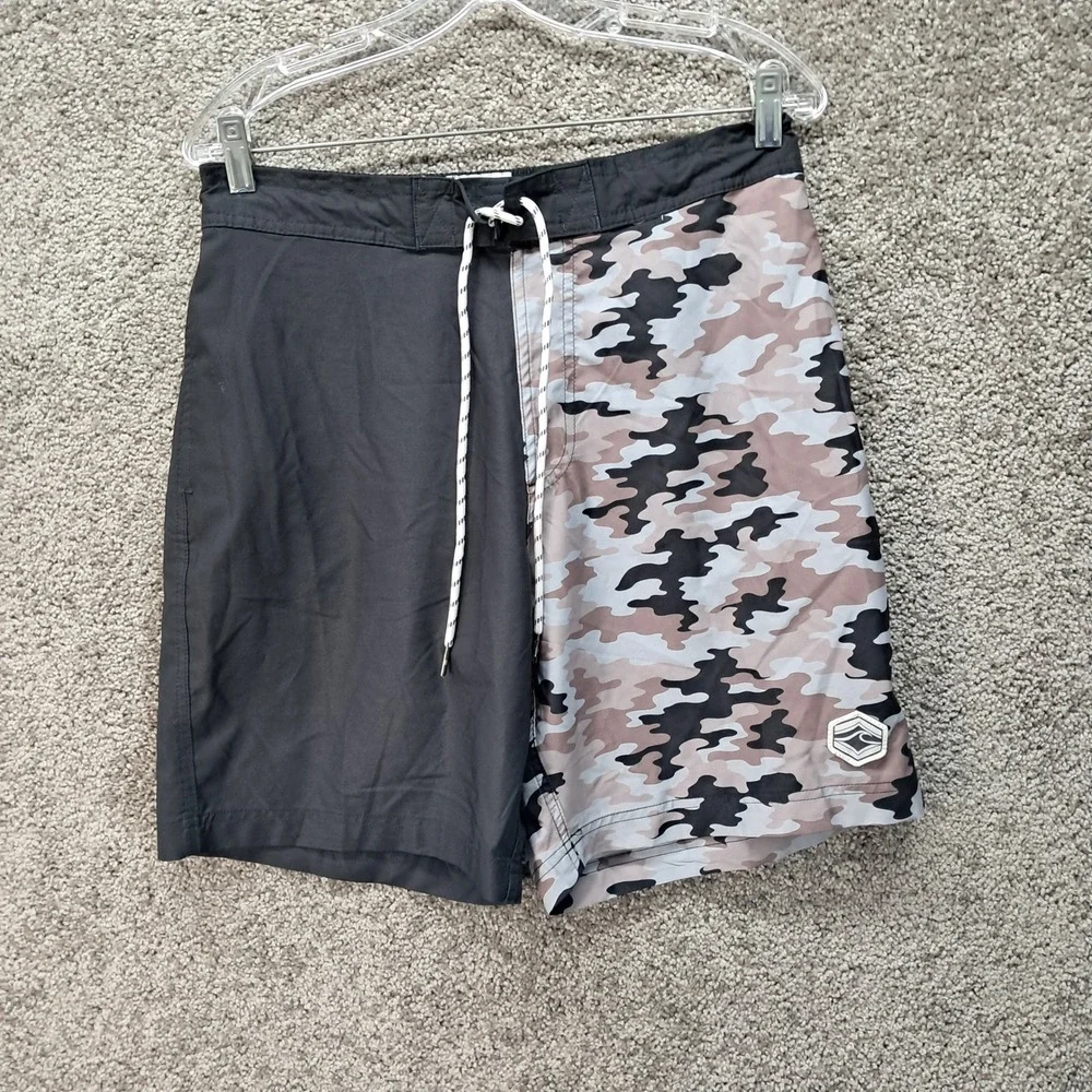 Spicy Tuna Mens Medium Black Camo Split Board Shorts Swim Trunks Drawstring 8103